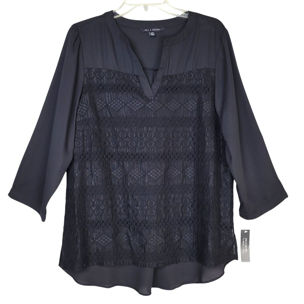 Zac & Rachel Blouse Women's L Black Lace Front Hi Low Whimsigoth Witchy Romantic